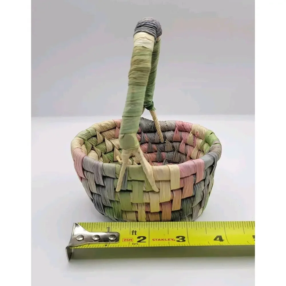 Lot Of 3 Department 56 Pastel Raffia Woven Miniature Spring Easter Baskets Decor